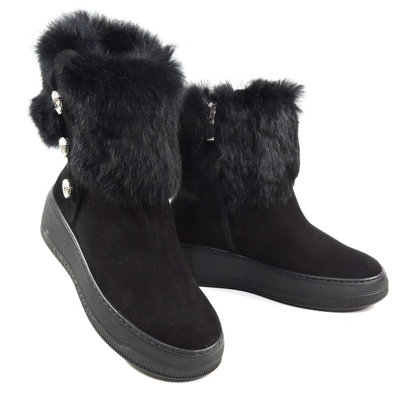 ALBERTO CICCIOLI 🇮🇹 WOMEN'S BLACK SUEDE & FUR COMFORT WINTER ANKLE BOOTIE - Picture 1 of 7